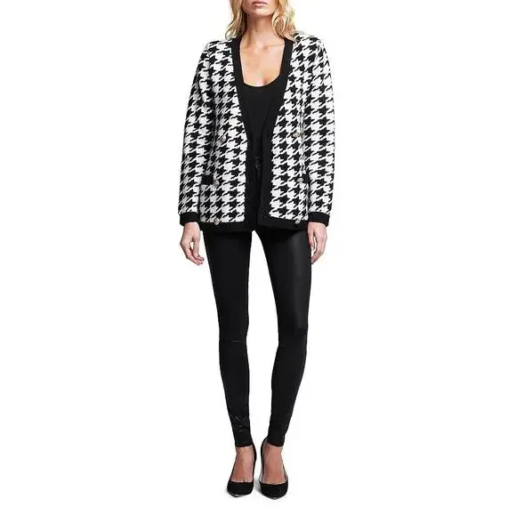 L'AGENCE Maddy Houndstooth Double Breasted Cardigan